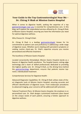 Your Guide to the Top Gastroenterologist Near Me Dr Chirag N Shah at Mission Gastro Hospital