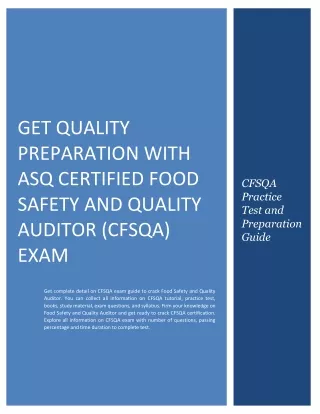 Get Quality Preparation with ASQ Certified Food Safety and Quality Auditor (CFSQA) Exam