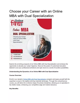 Choose your Career with an Online MBA with Dual Specialization
