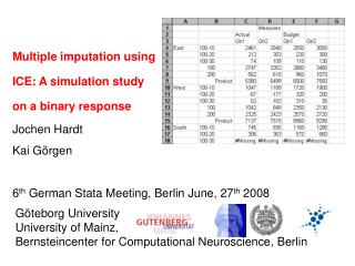 Multiple imputation using ICE: A simulation study on a binary response Jochen Hardt Kai Görgen 6 th German Stata Meet