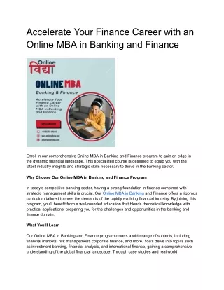 Accelerate Your Finance Career with an Online MBA in Banking and Finance