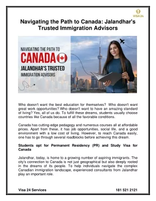 Navigating the Path to Canada Jalandhar's Trusted Immigration Advisors