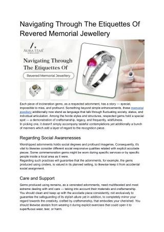 Navigating Through The Etiquettes Of Revered Memorial Jewellery