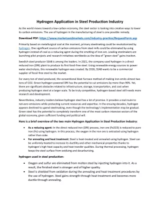 The Role of Hydrogen in Decarbonizing Steel Production