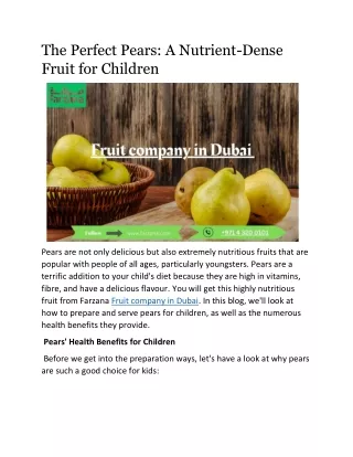 The Perfect Pears: A Nutrient-Dense Fruit for Children