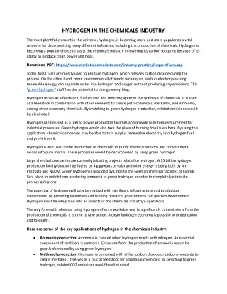 Hydrogen as a Sustainable Feedstock for the Chemicals Industry