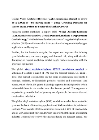 Vinyl Acetate-Ethylene (VAE) Emulsions Market