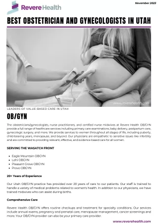 Best Obstetrician and Gynecologists in Utah | Revere Health