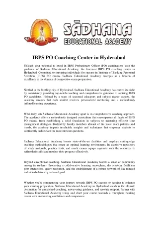 IBPS PO Coaching Center in Hyderabad