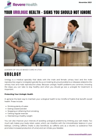 Your Urologic Health – Signs You Should Not Ignore