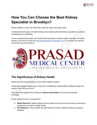 How You Can Choose the Best Kidney Specialist in Brooklyn