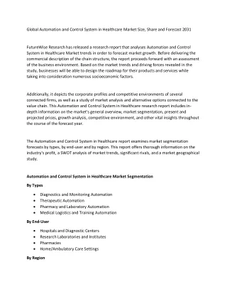 Automation and Control System in Healthcare Market