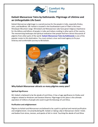 Kailash Mansarovar Yatra by Kathmandu: Pilgrimage of Lifetime