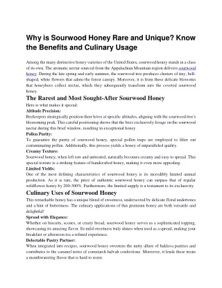 Why is Sourwood Honey Rare and Unique_ Know the Benefits and Culinary Usage