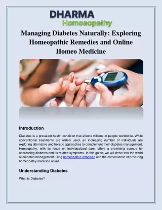 Managing Diabetes Naturally Exploring Homeopathic Remedies and Online Homeo Medicine