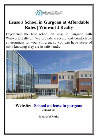 Lease a School in Gurgoan at Affordable Rates  Winworld Realty