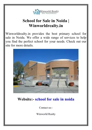 School for Sale in Noida  Winworldrealty.in