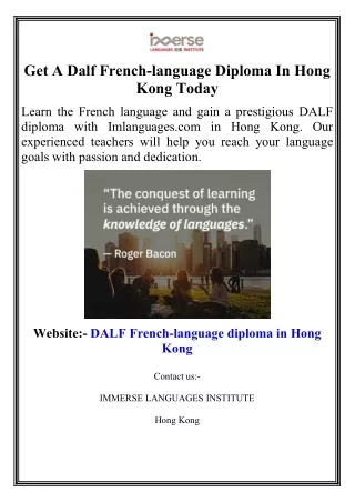 Get A Dalf French-language Diploma In Hong Kong Today