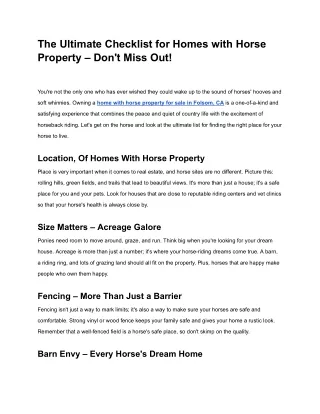 The Ultimate Checklist for Homes with Horse Property – Don't Miss Out