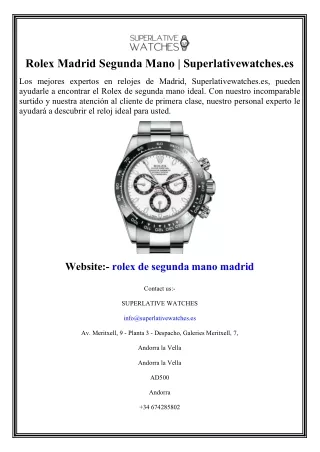 Rolex Madrid Segunda Mano  Superlativewatches.es