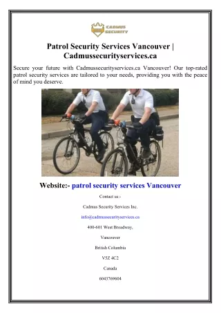 Patrol Security Services Vancouver  Cadmussecurityservices.ca