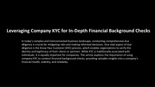 Leveraging Company KYC for In-Depth Financial Background Checks