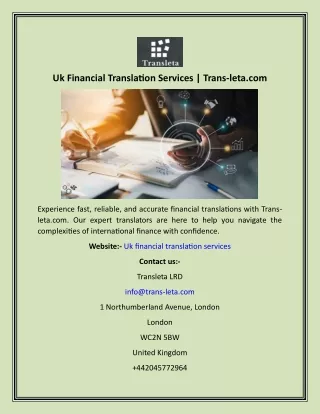 Uk Financial Translation Services  Trans-leta