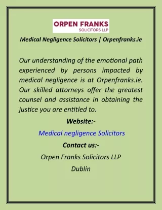 Medical Negligence Solicitors  Orpenfranks.ie