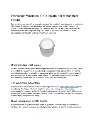 Wholesale Wellness_ CBD Isolate For A Healthier Future