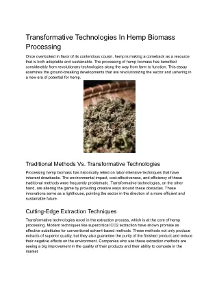 Transformative Technologies In Hemp Biomass Processing