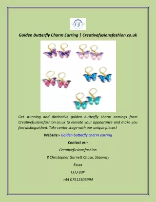 Golden Butterfly Charm Earring  Creativefusionsfashion.co.uk