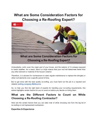 What are Some Consideration Factors for Choosing a Re-Roofing Expert?