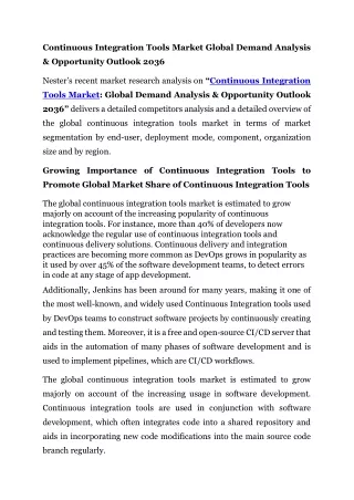 Continuous Integration Tools Market Global Demand Analysis & Opportunity Outlook