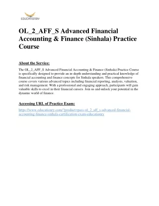 OL_2_AFF_S Advanced Financial Accounting & Finance (Sinhala) Practice Course