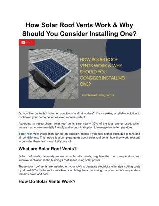 How Solar Roof Vents Work & Why Should You Consider Installing One?