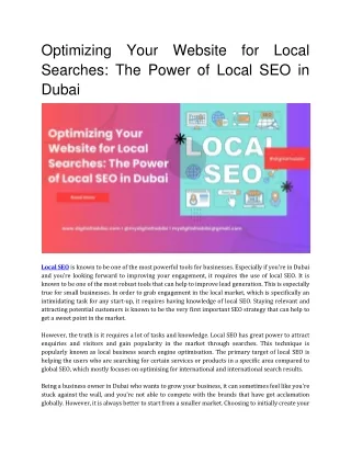 Optimizing Your Website for Local Searches The Power of Local SEO in Dubai