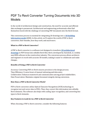 Pdf To Revit Converter Turning Documents into 3D Models