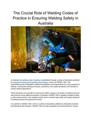 The Crucial Role of Welding Codes of Practice in Ensuring Welding Safety in Australia