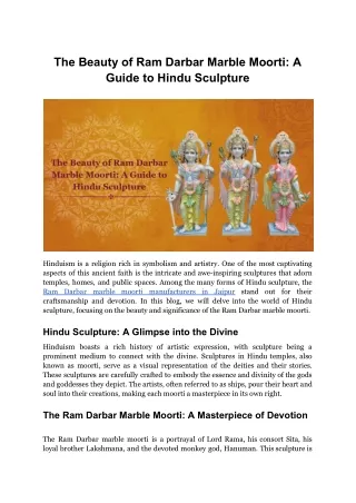 The Beauty of Ram Darbar Marble Moorti: A Guide to Hindu Sculpture