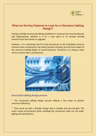 What are the Key Features to Look for in Structure Cabling Design?