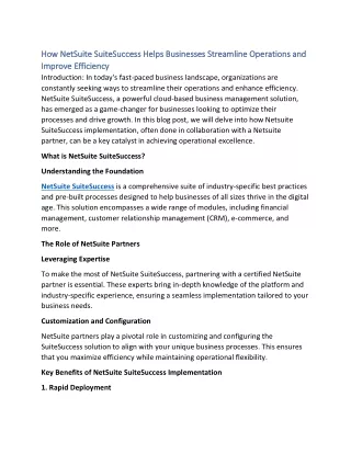 How NetSuite SuiteSuccess Helps Businesses Streamline Operations and Improve Efficiency