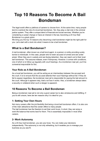 Top 10 Reasons To Become A Bail Bondsman