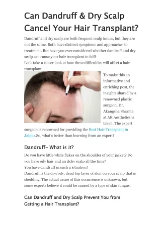 Can Dandruff & Dry Scalp Cancel Your Hair Transplant?