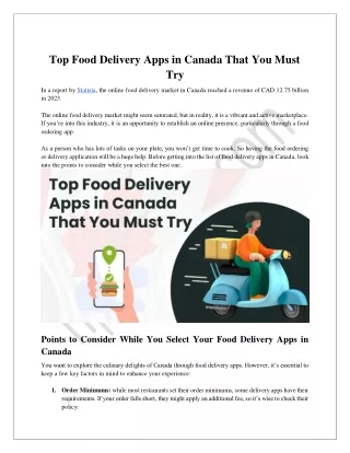 Top Food Delivery Apps in Canada That You Must Try