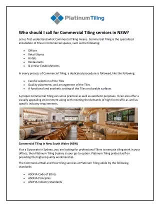 Who should I call for Commercial Tiling services in NSW?