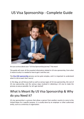 US Visa Sponsorship - Complete Guide