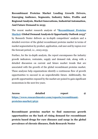 Recombinant Proteins Market Analysis, Market Innovations 2035