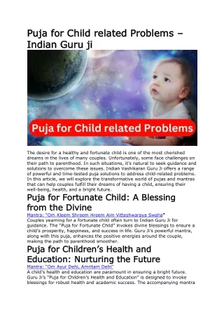 Puja for Child related Problems – Indian Guru ji
