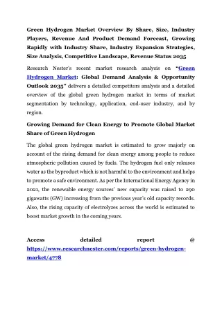 Green Hydrogen Market Industry Expansion Strategies 2035