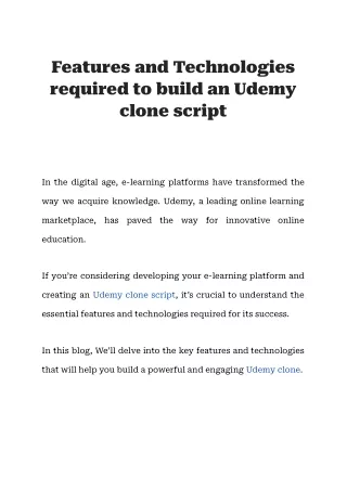 Features and Technologies required to build an Udemy clone script